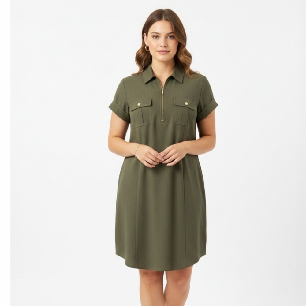 Olive Green Short Sleeve Dress